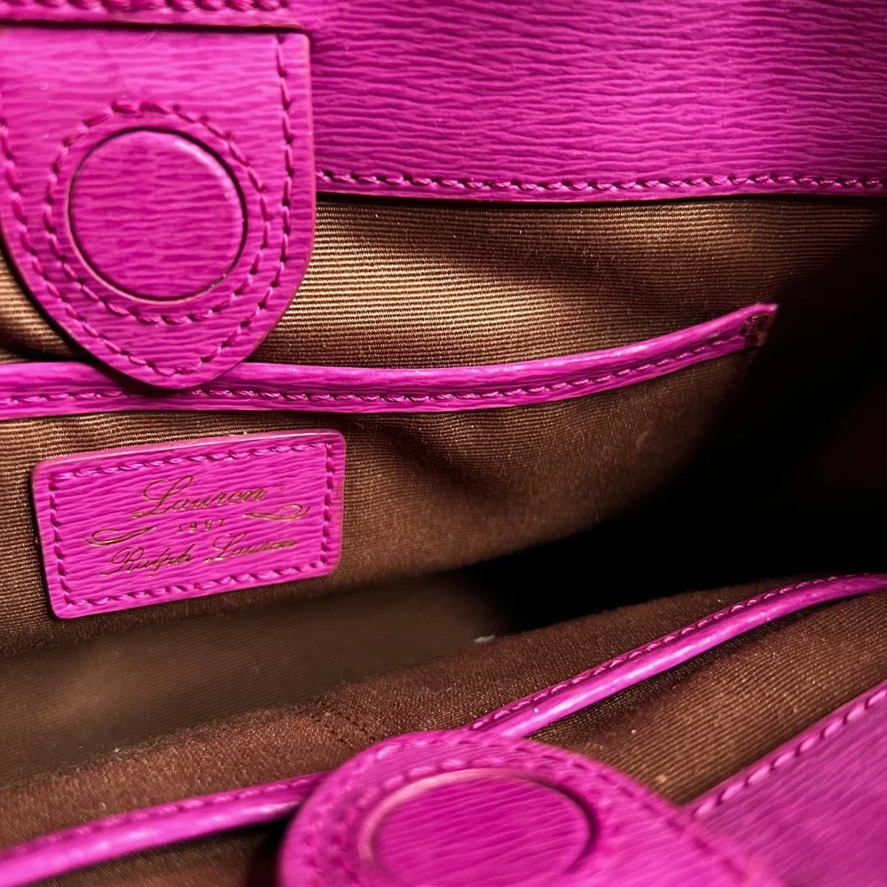 Lauren Ralph Lauren Magenta Pink Textured Leather Mini Satchel Crossbody Bag